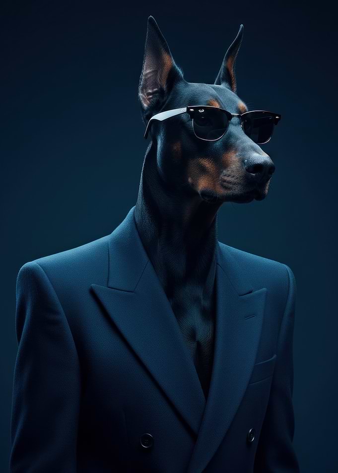 Dapper Doberman in Suit and Sunglasses - Aesthetic