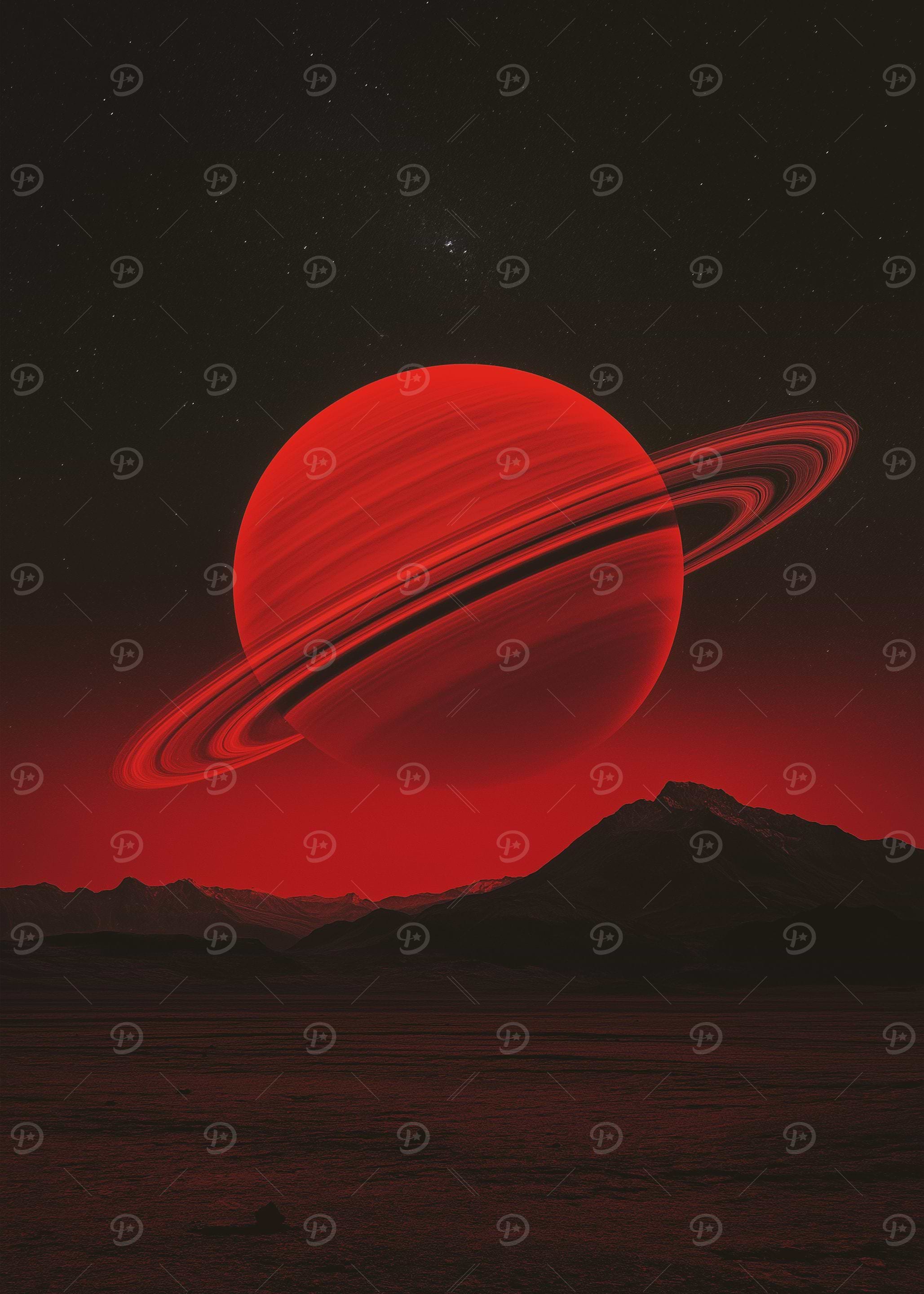 Red Planet Landscape with Rings