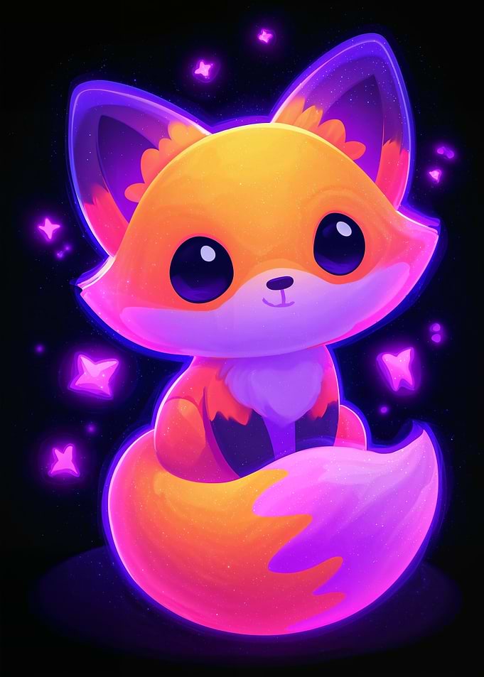 Cute Neon Fox with Stars