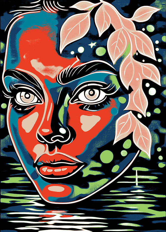 Abstract Woman with Leaves and Water