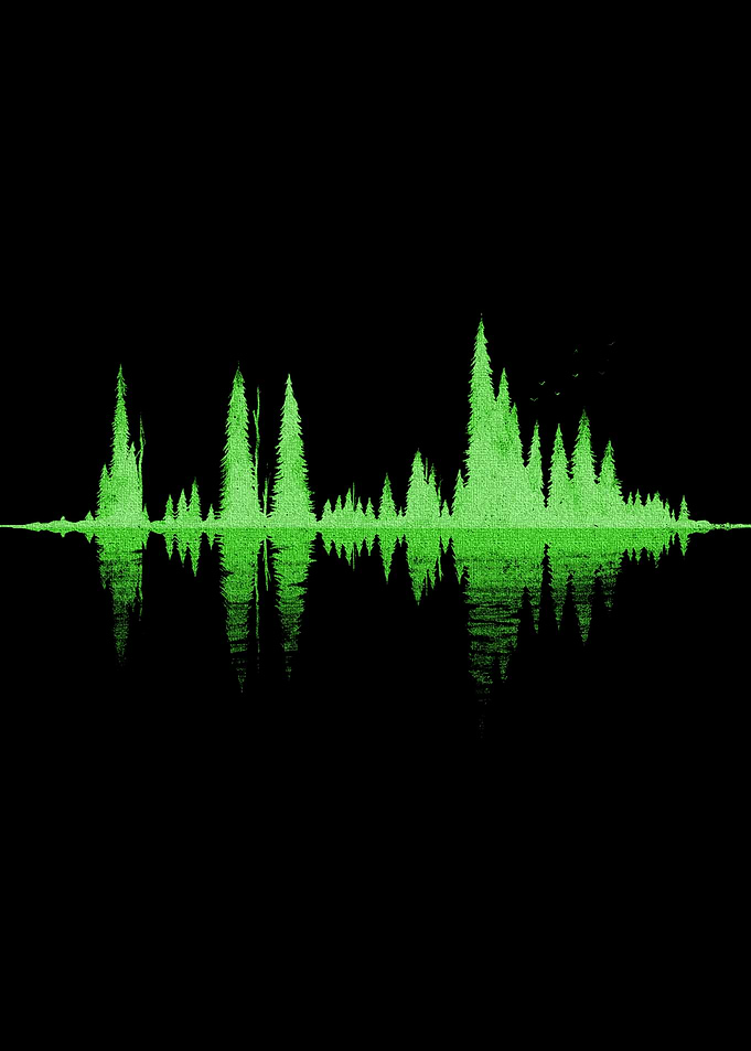Green Forest Reflection on Black Background