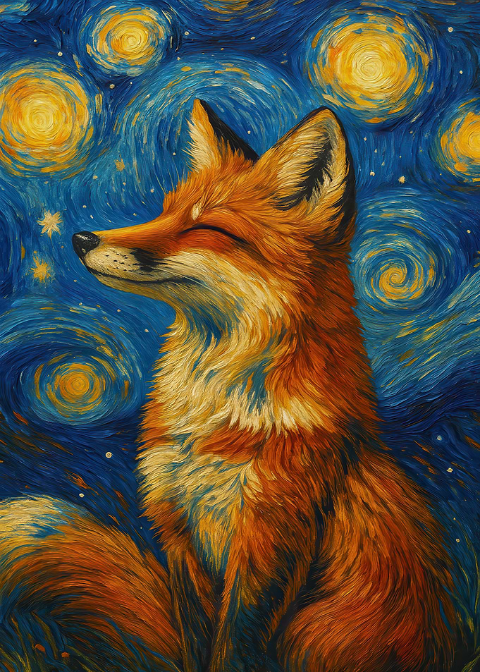 Fox in Starry Night Style