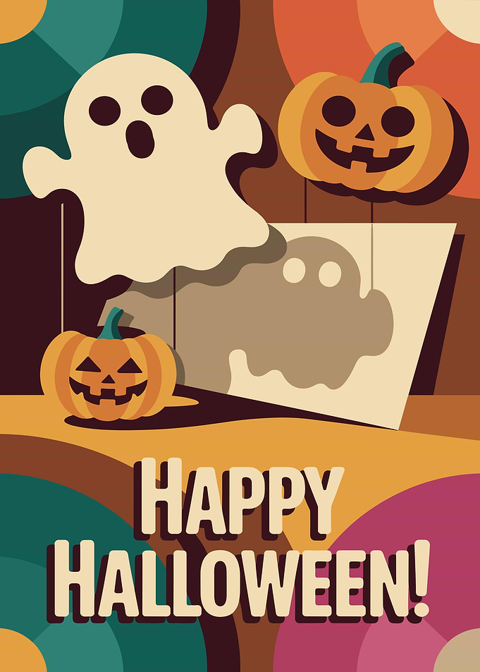Retro Halloween Ghost and Pumpkins