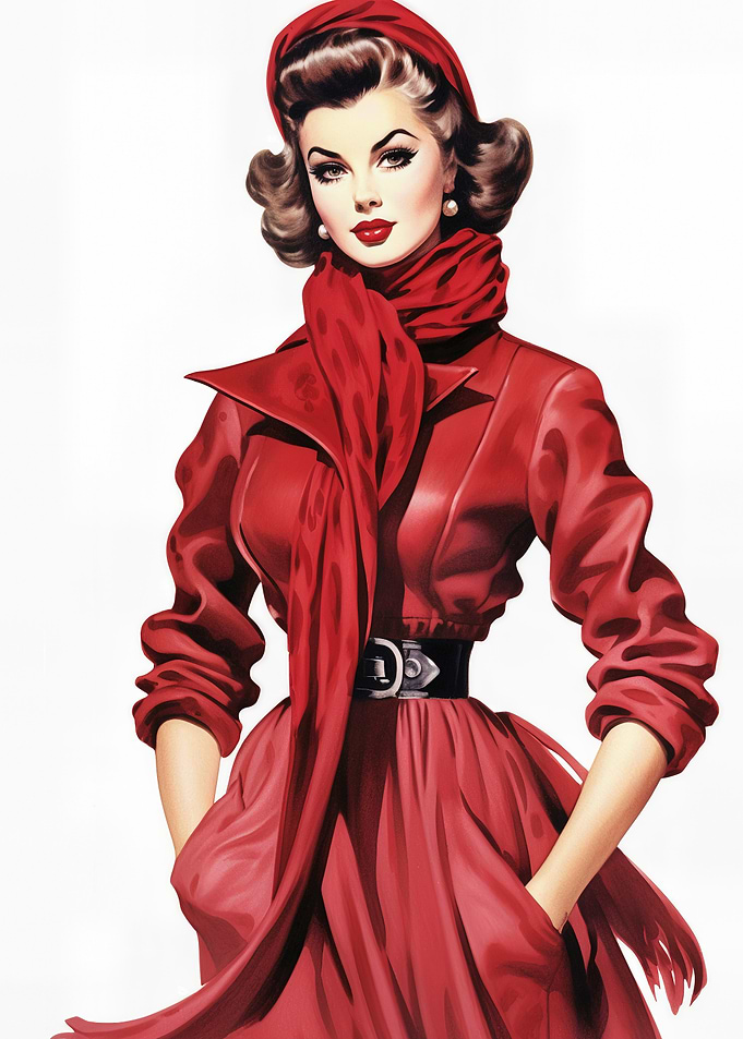 Vintage Fashion Illustration in Red