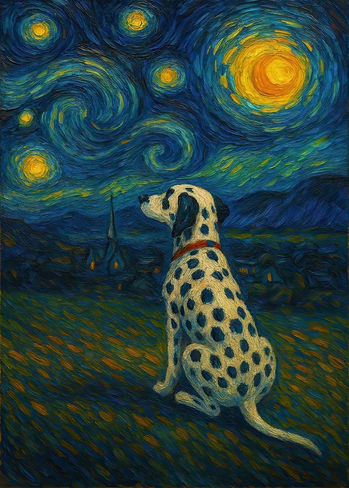 Dalmatian Dog Starry Night Painting