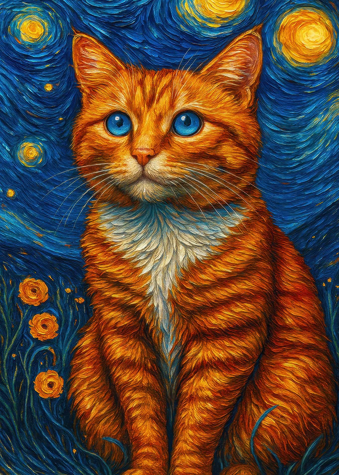 Orange Cat in Starry Night Style
