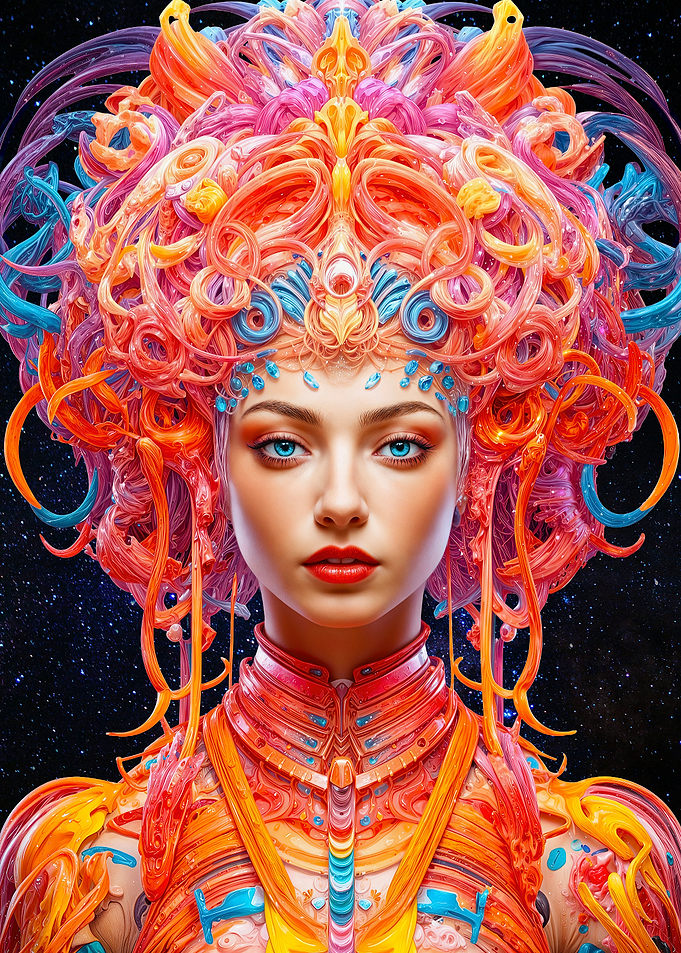 Colorful Fantasy Princess with Headdress Portrait