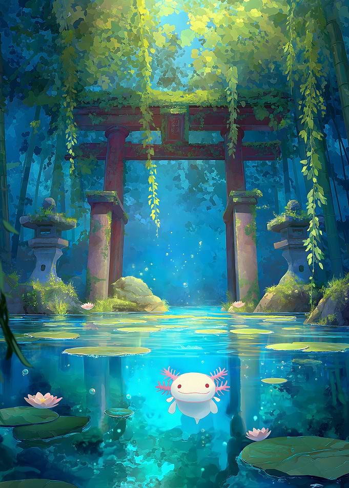 Axolotl in a Japanese Garden Pond