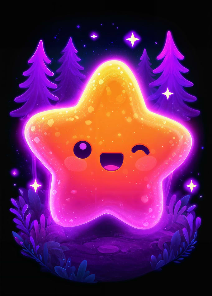 Cute Glowing Star Character in Forest