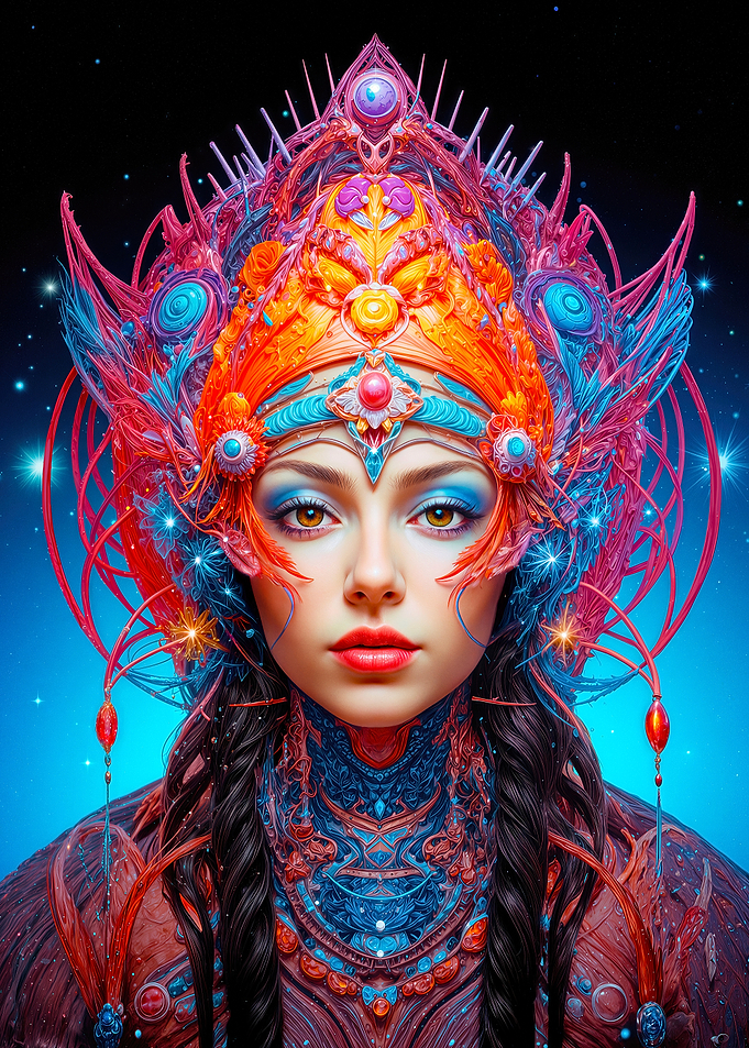 Fantasy Queen Portrait with Ornate Headdress
