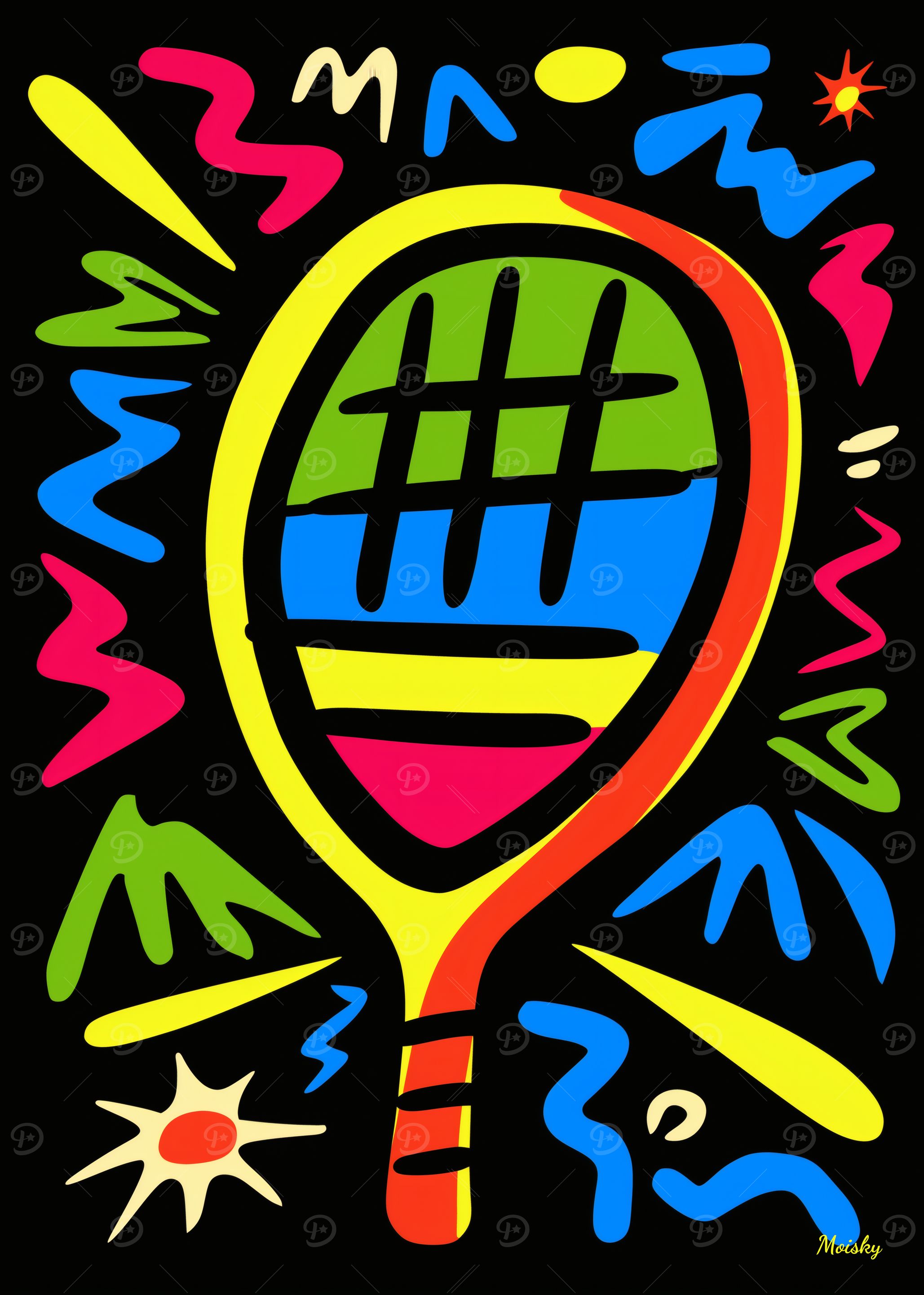 Neon Pop Art Tennis Padel Racket – Bold Colorful Symbol of Energy