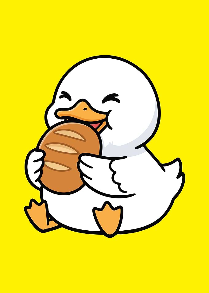 Cartoon Duck Eating Bread Illustration