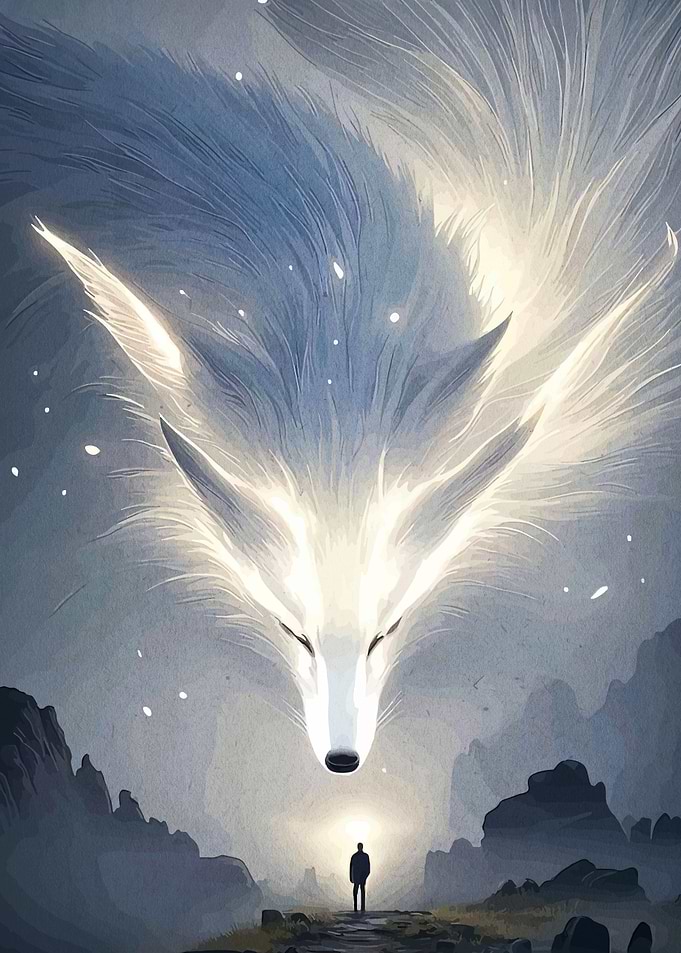 Mystical Wolf and Lone Figure