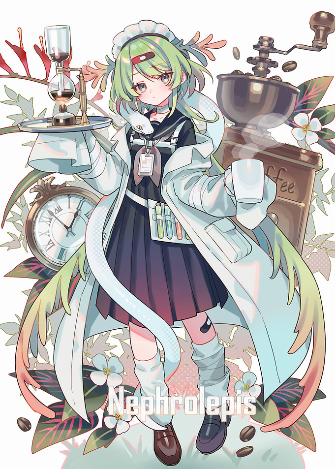 Anime Girl with Coffee and Snake