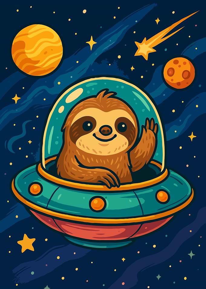 Sloth in Space UFO Illustration Art