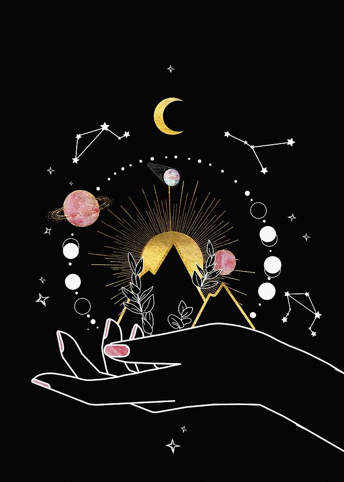 Celestial Hand with Planets and Constellations