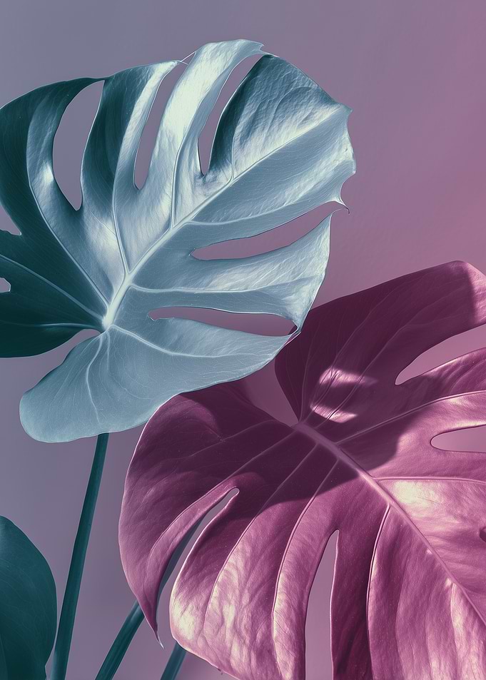 Monstera Leaves in Blue and Purple