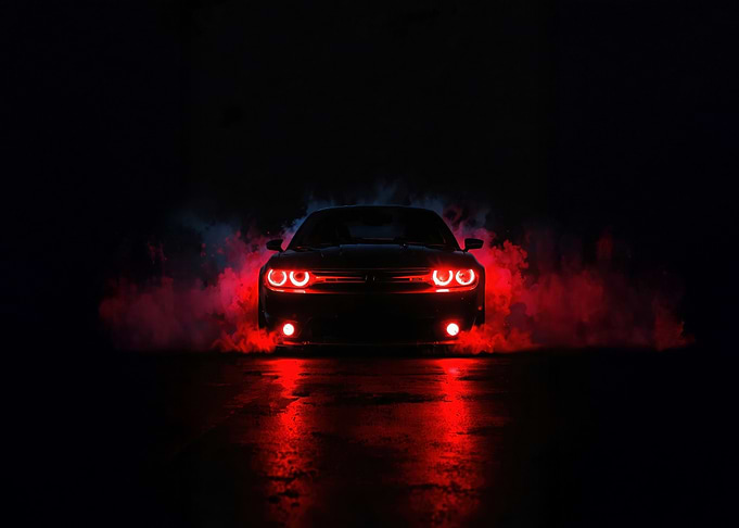 Dodge Challenger in Red Smoke