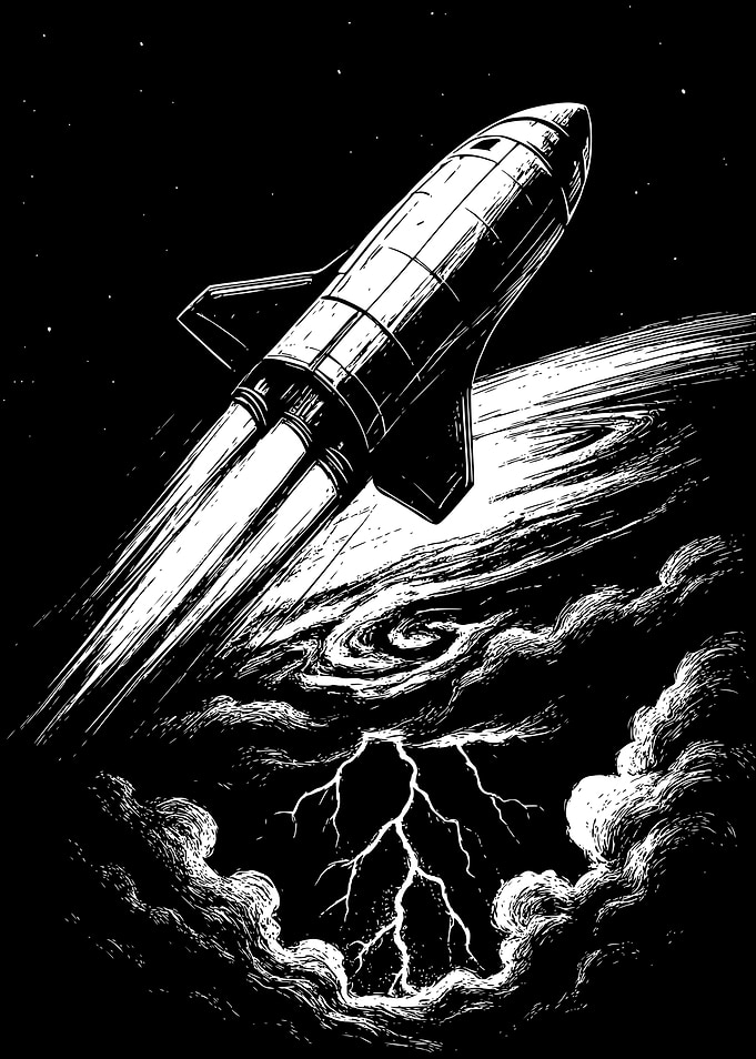 Space Shuttle Launching Through Storm