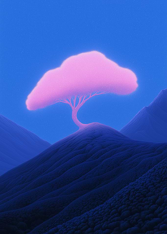 Pink Tree on Blue Hills