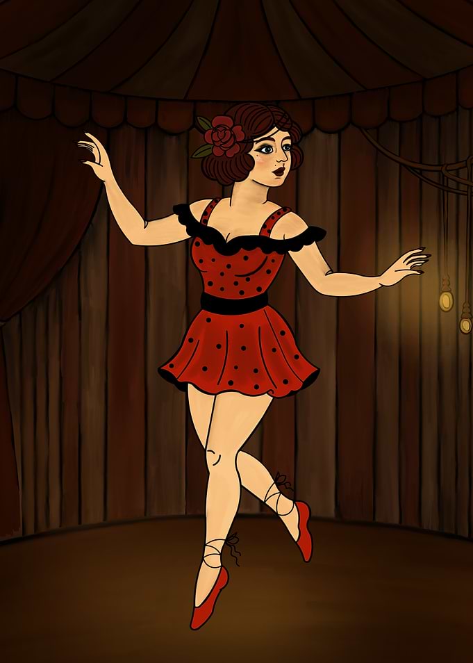 Vintage Circus Dancer - Old School Tattoo Style