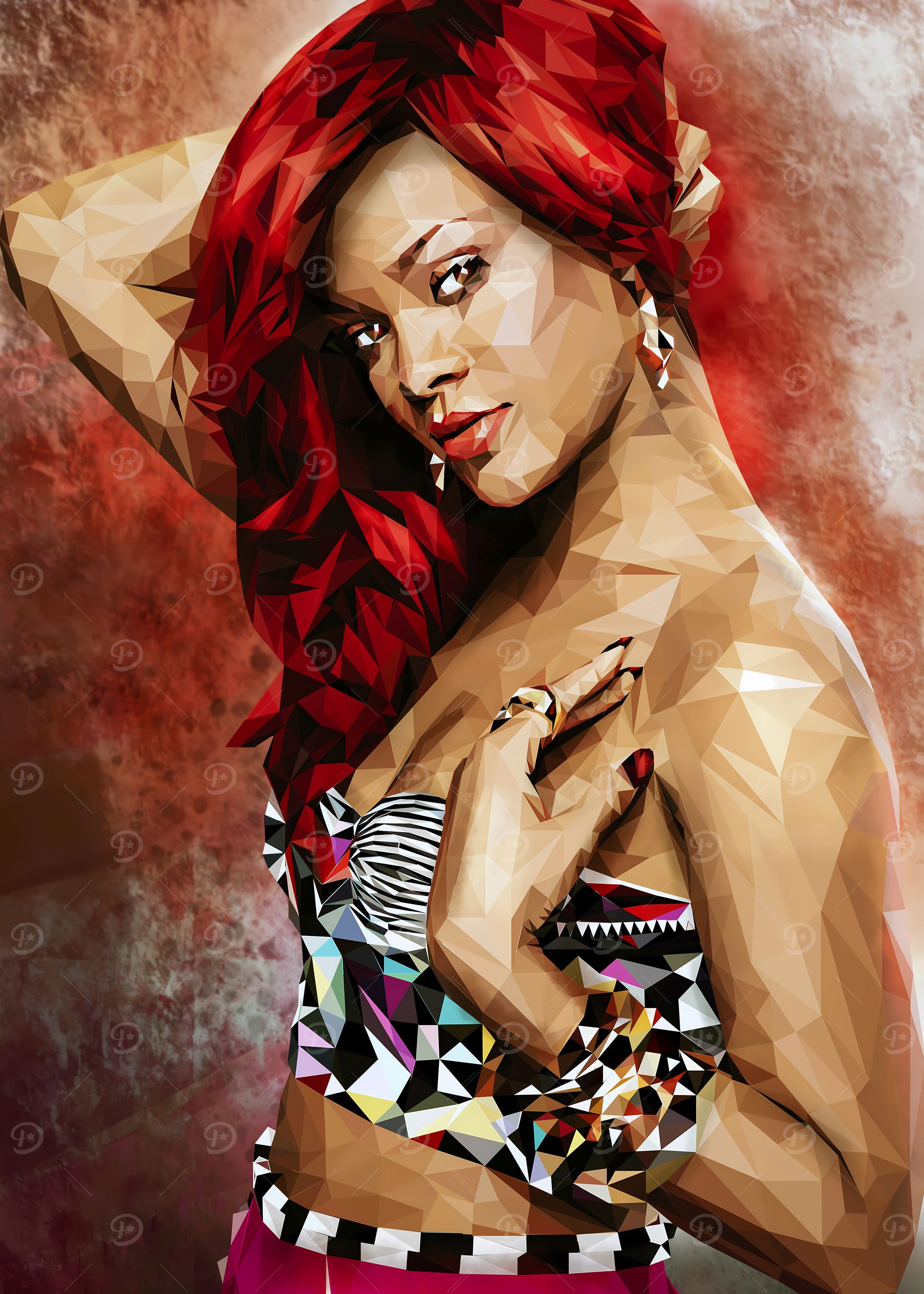 Rihanna Portrait in Polygonal Style