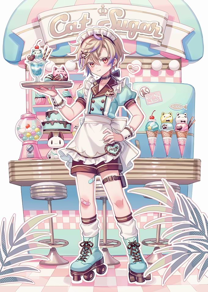 Anime Boy in Maid Outfit on Rollerskates