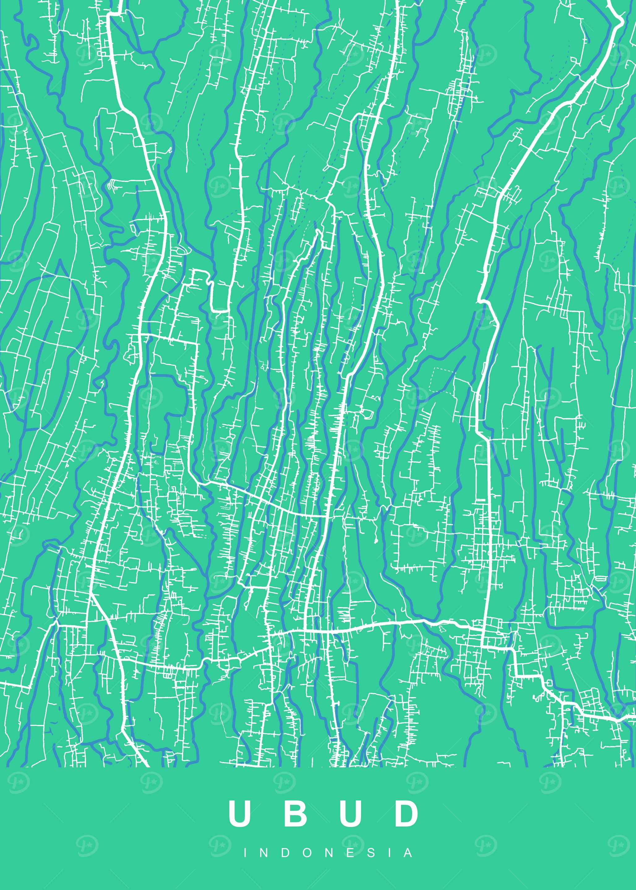 Ubud, Indonesia Map Art