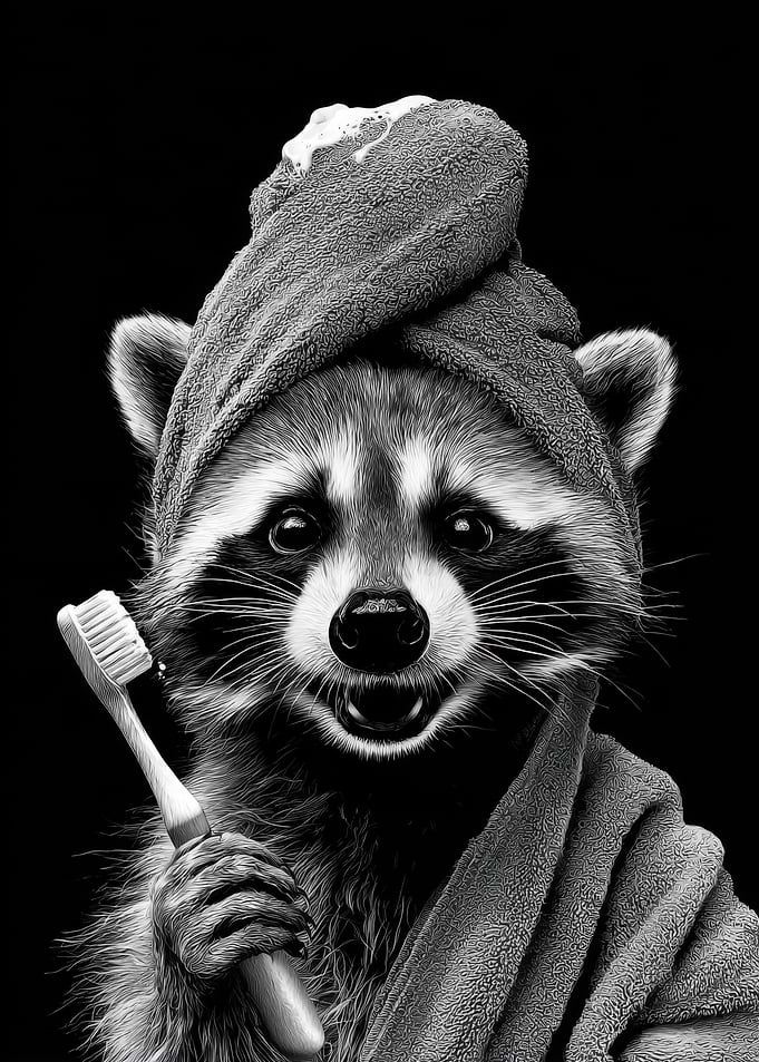 Raccoon Ready to Brush Teeth