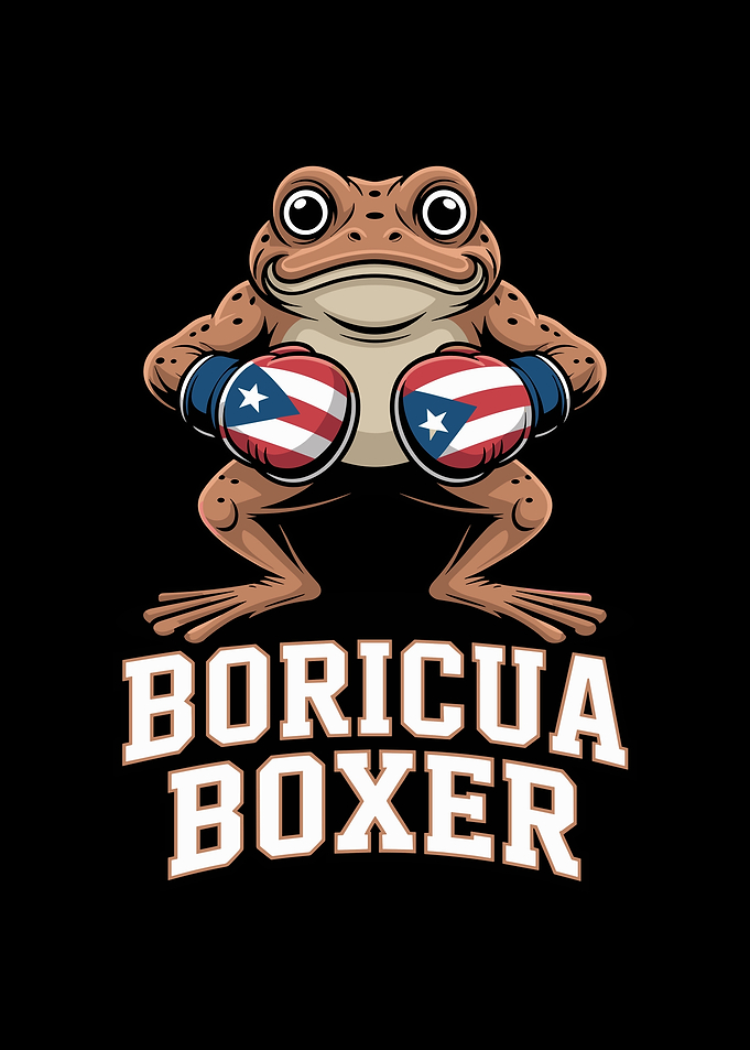 Boricua Boxer Frog Cartoon Illustration