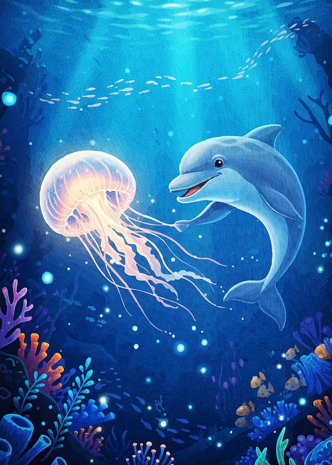 Dolphin and Jellyfish Underwater