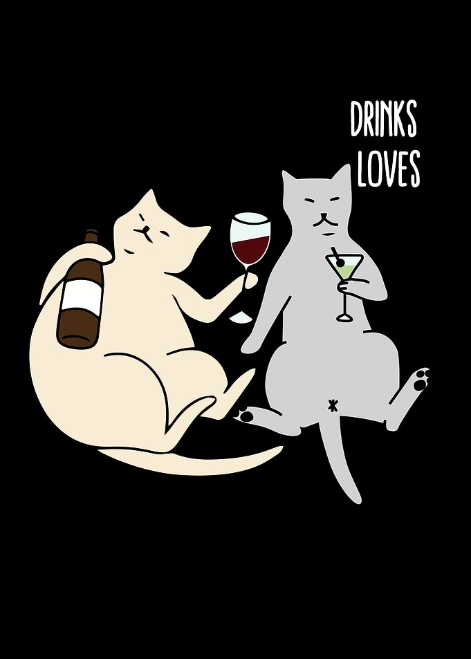Cats Drinking Cartoon Illustration