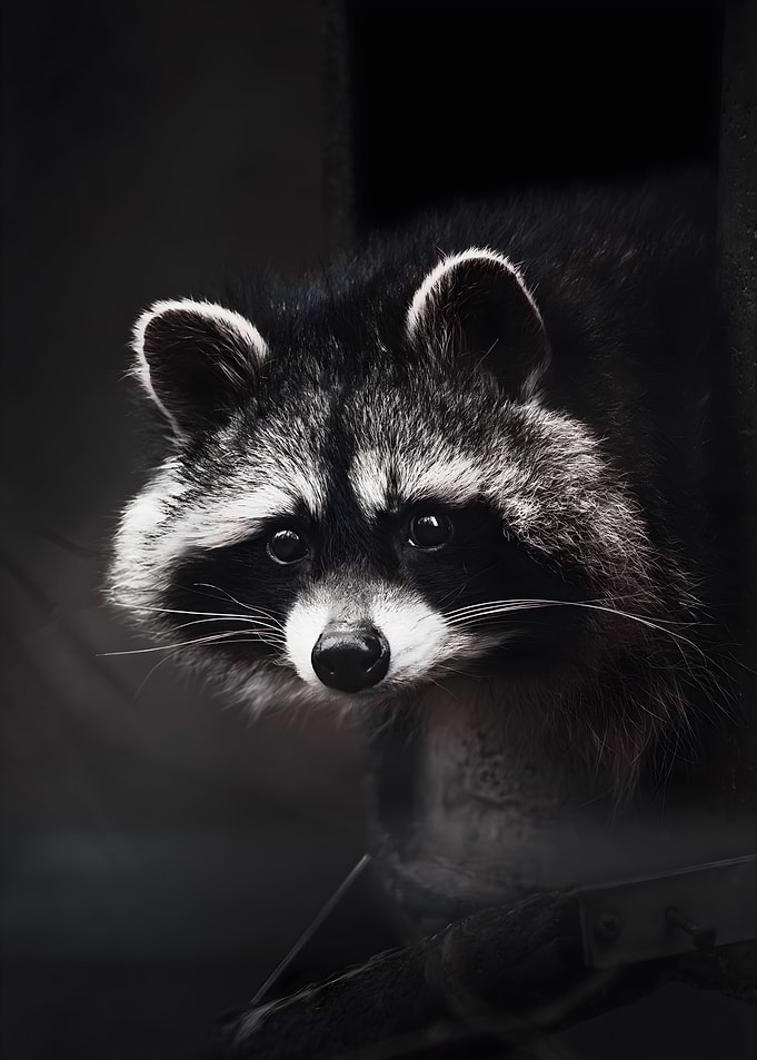 Raccoon Portrait in Dark Setting