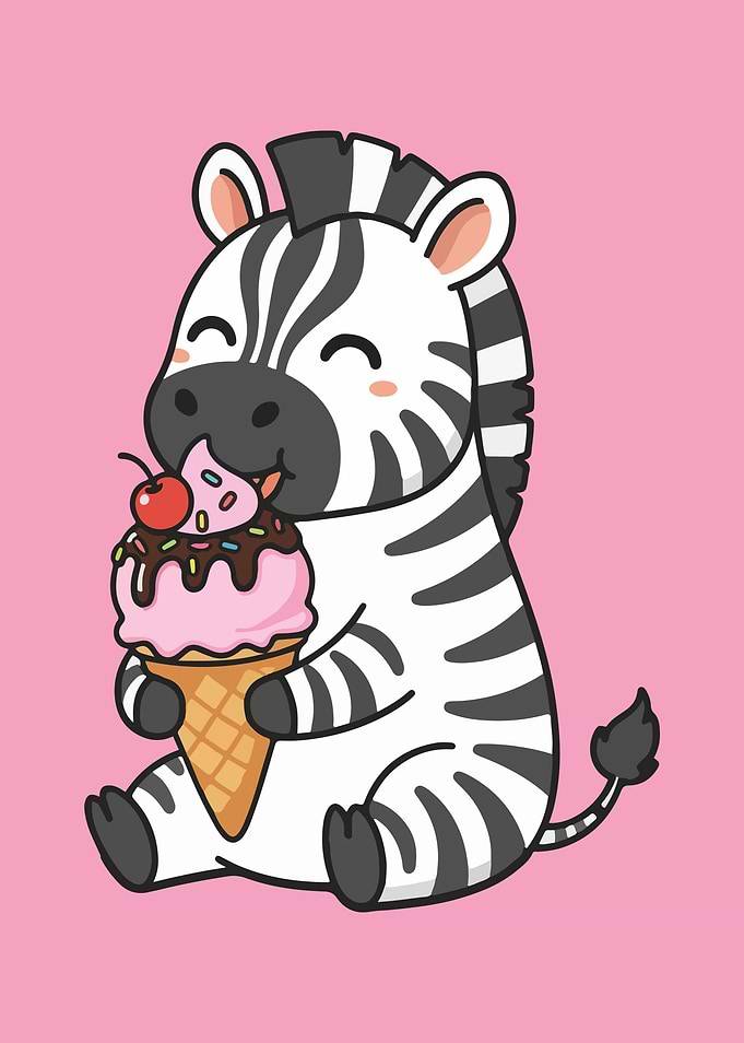 Cute Zebra Eating Ice Cream Cartoon