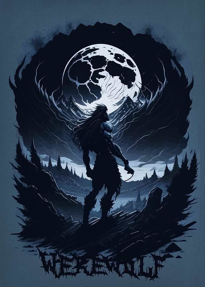 Werewolf Silhouette Under Full Moon