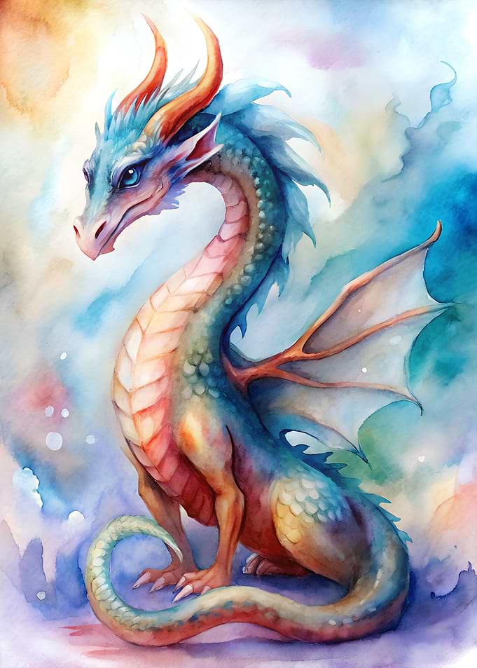 Watercolor Dragon Illustration