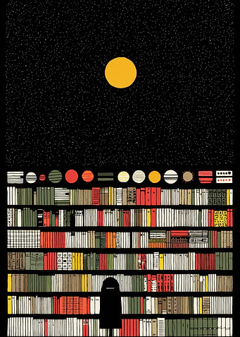 Bookshelf under the stars and moon