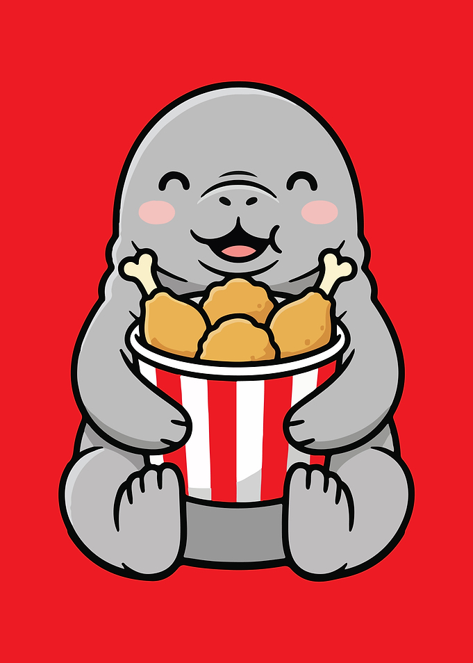 Cute Manatee with Fried Chicken Bucket