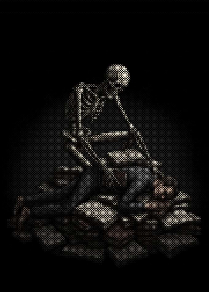 Death crushing a book reader