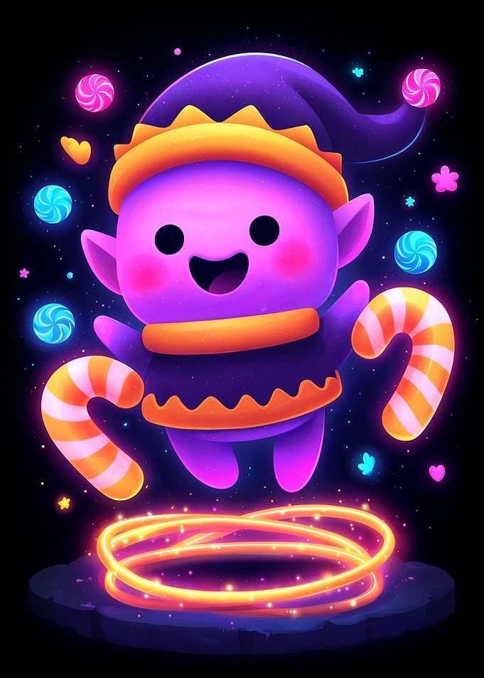 Cute Purple Elf with Candy Canes