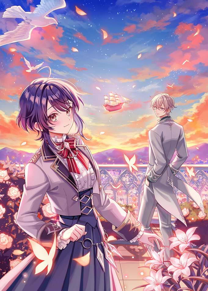 Anime characters in a romantic setting