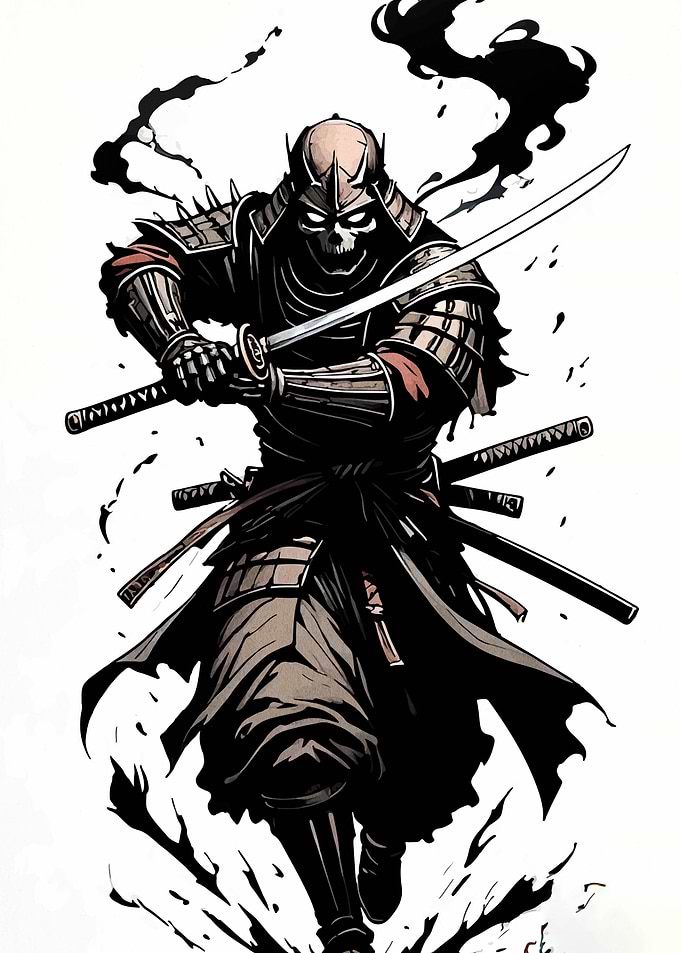 Skull Samurai Warrior with Katana