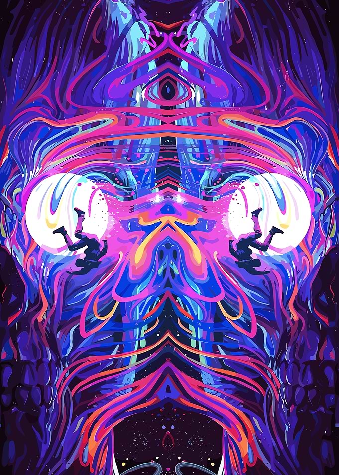 Psychedelic Skull with Falling Figures