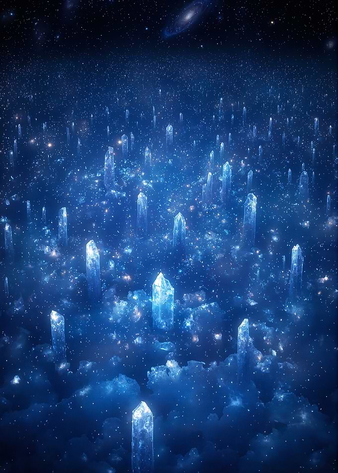 Crystal Pillars in a Starry Sky