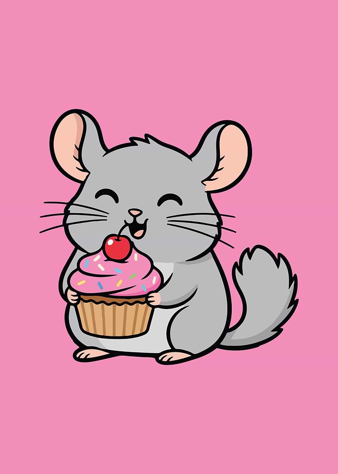 Cute Chinchilla with Cupcake Illustration