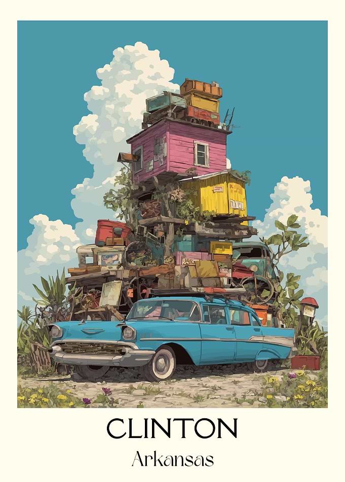Clinton Arkansas Vintage Travel Poster