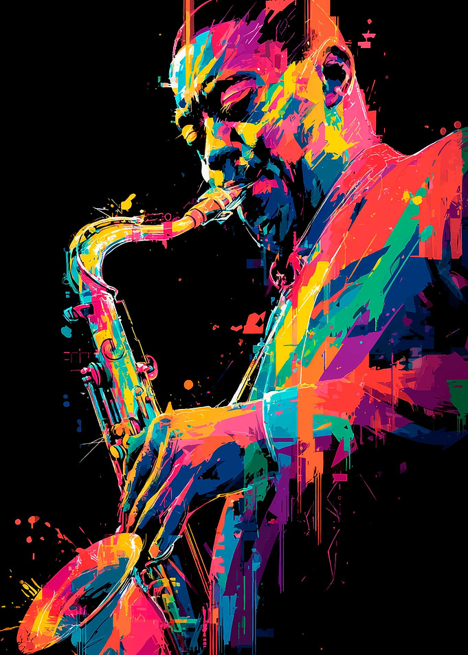 Colorful Saxophone Player Abstract Art
