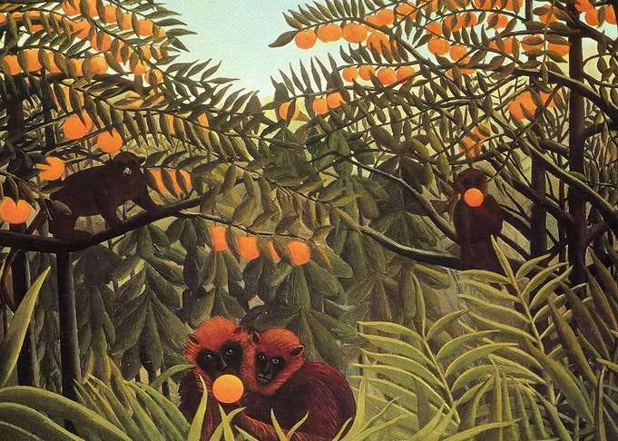 Monkeys and Oranges in Jungle Painting, henri rousseau art