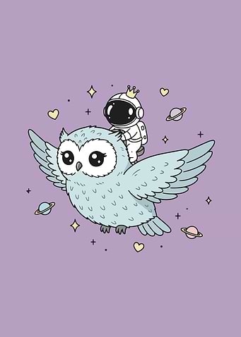 Astronaut riding an owl in space