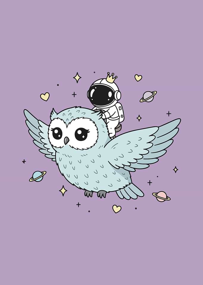 Astronaut riding an owl in space